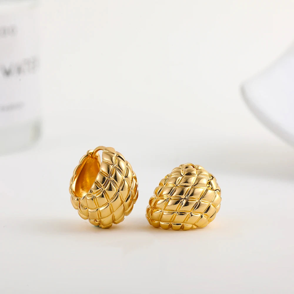 Creative Pineapple Shape Chunky Hoop Earrings for Women Gold Plated Round Circle Wide Thick Statement Earrings Jewelry Gift