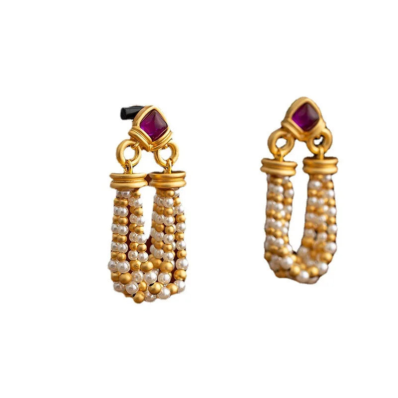 Jewelry Senior Sense Purple Resin Simulated Pearl Bead Tassel Earrings For Women Accessories Gifts