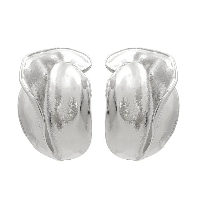 Vintage Metal Texture Irregular Leaf-shaped Geometric Large Earring for Women Statement Chunky Trend Jewelry  New