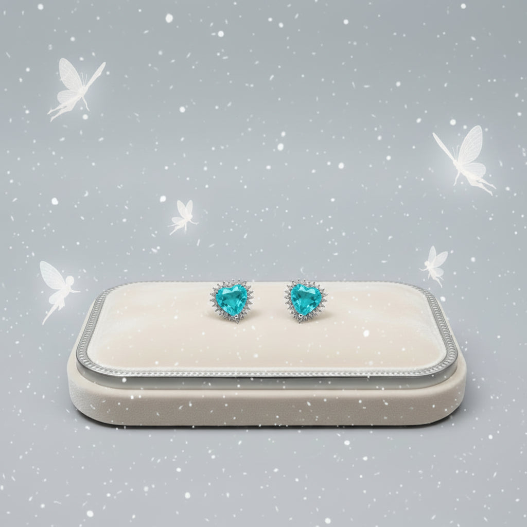 Frozen Princess Heart Paraiba Tourmaline Jewellery Set – Cracked Ice Crystal Pendant Necklace & Earrings