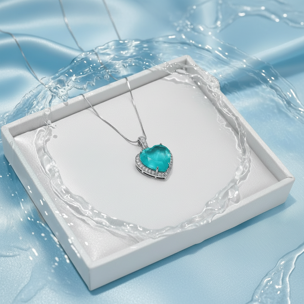 Frozen Princess Heart Paraiba Tourmaline Jewellery Set – Cracked Ice Crystal Pendant Necklace & Earrings