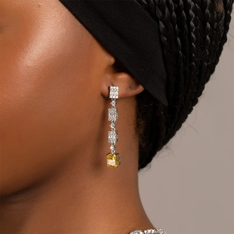 Lady Gaga Inspired Luxury Yellow Canary Crystal Necklace and Earring Set Zirconia Geometric Pendant for Party Accessory