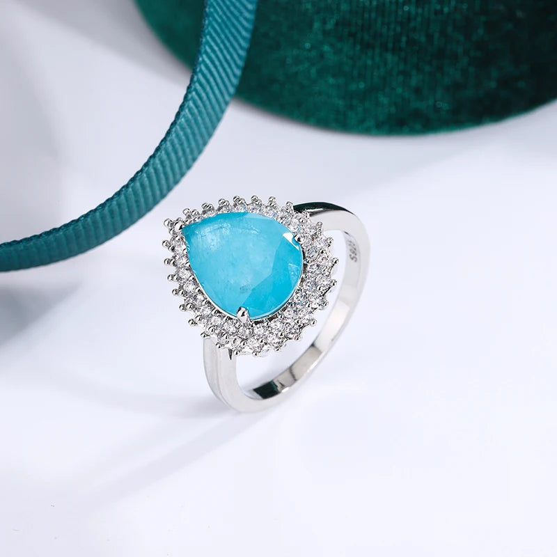 Paraiba Flower Sapphire & Zircon Couple Ring | Sterling Silver | Valentine's Gift