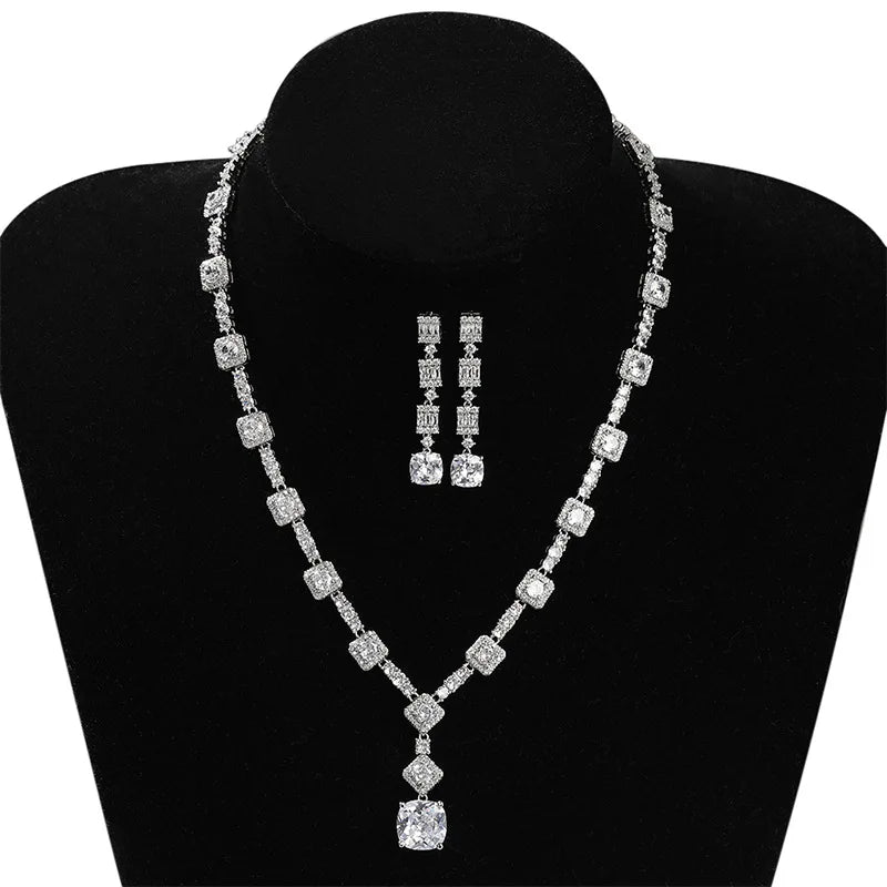 Lady Gaga Inspired Luxury Yellow Canary Crystal Necklace and Earring Set Zirconia Geometric Pendant for Party Accessory