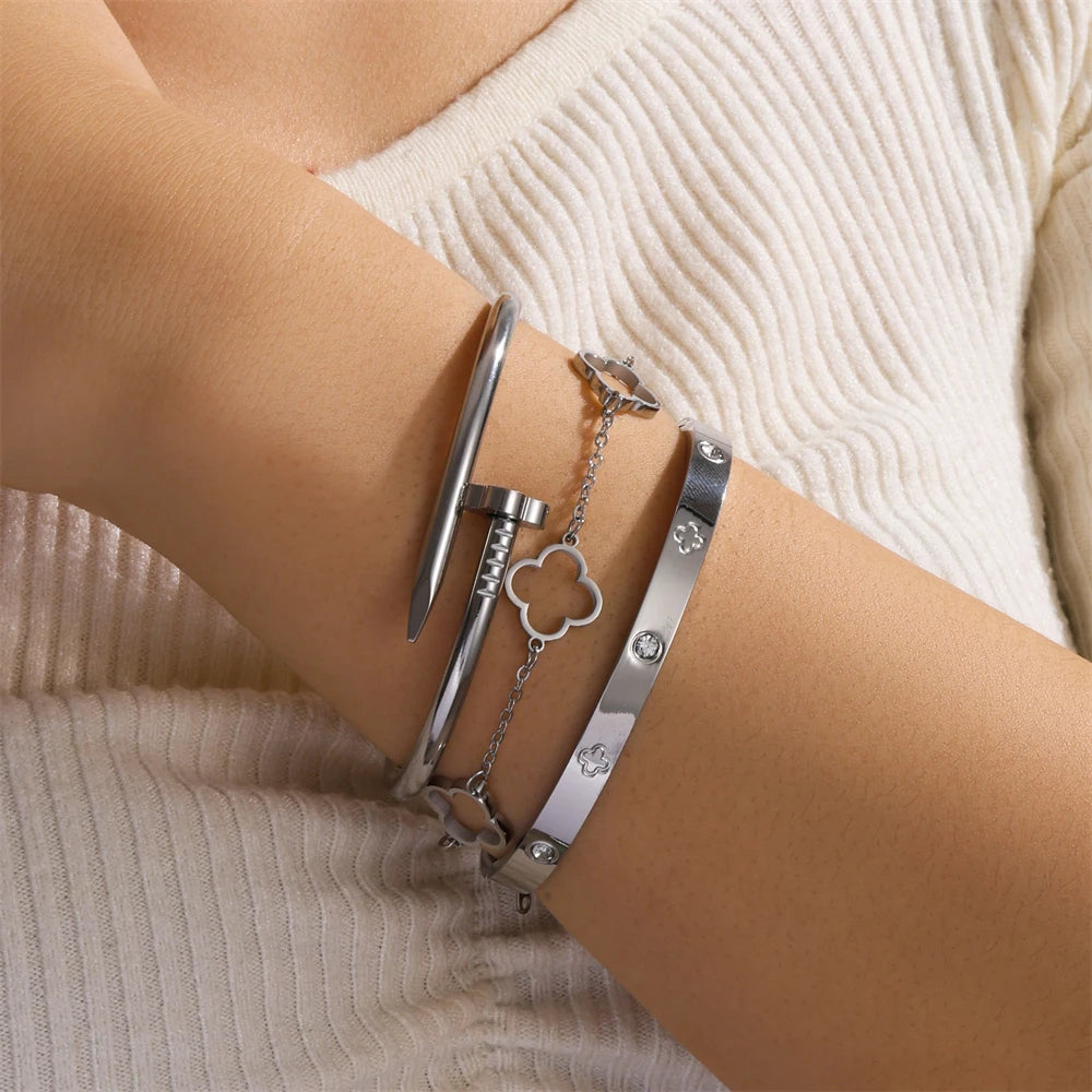3-piece set French Lucky Clover Women's Bracelet Set High Quality Stainless Steel Hot Selling Bracelet Charm Feeling Jewelry Gif
