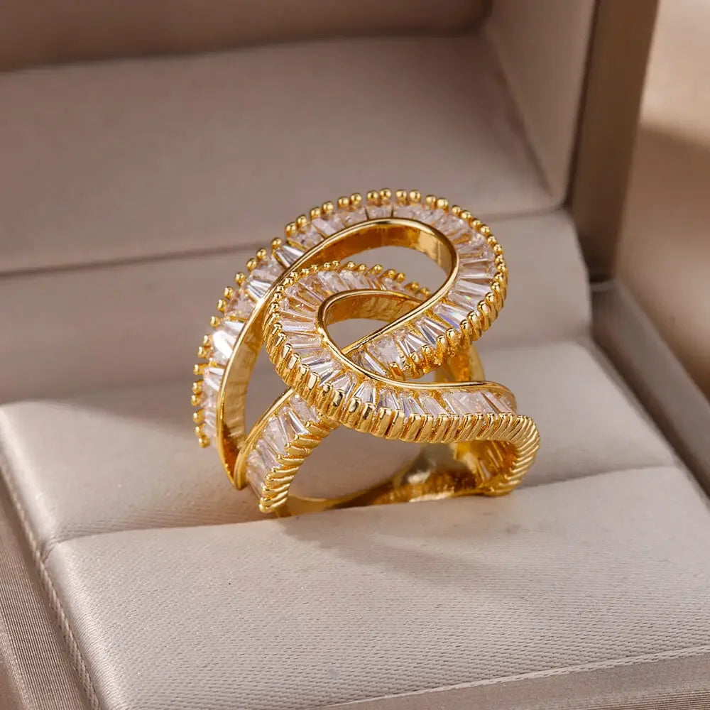 Geometric Design Zircon Rings for Women Girls Cubic Zirconia Stainless Steel Ring 2023 Trend Luxury Wedding Aesthetic Jewelry anillos