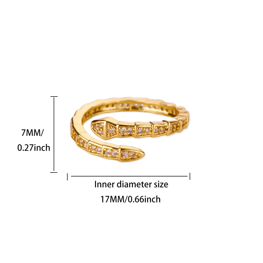 Green Zircon Eye Snake Rings For Women Men Gold Color Stainless Steel Open Adjustable Finger Ring Vintage Gothic Jewelry Gift