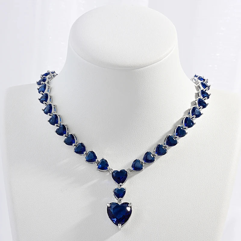 18K Gold-Plated Gemstone Heart Necklace & Bracelet Set