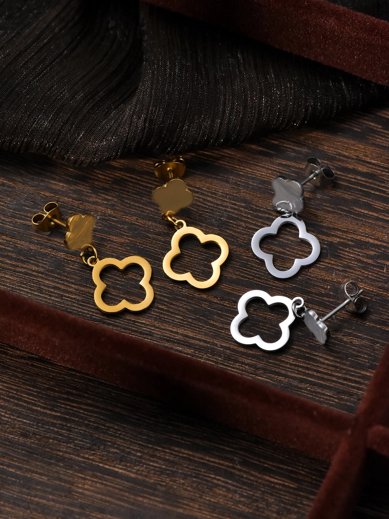Lucky Flower 4-Petal Earrings | Gold Stainless Steel Statement Earrings for Women