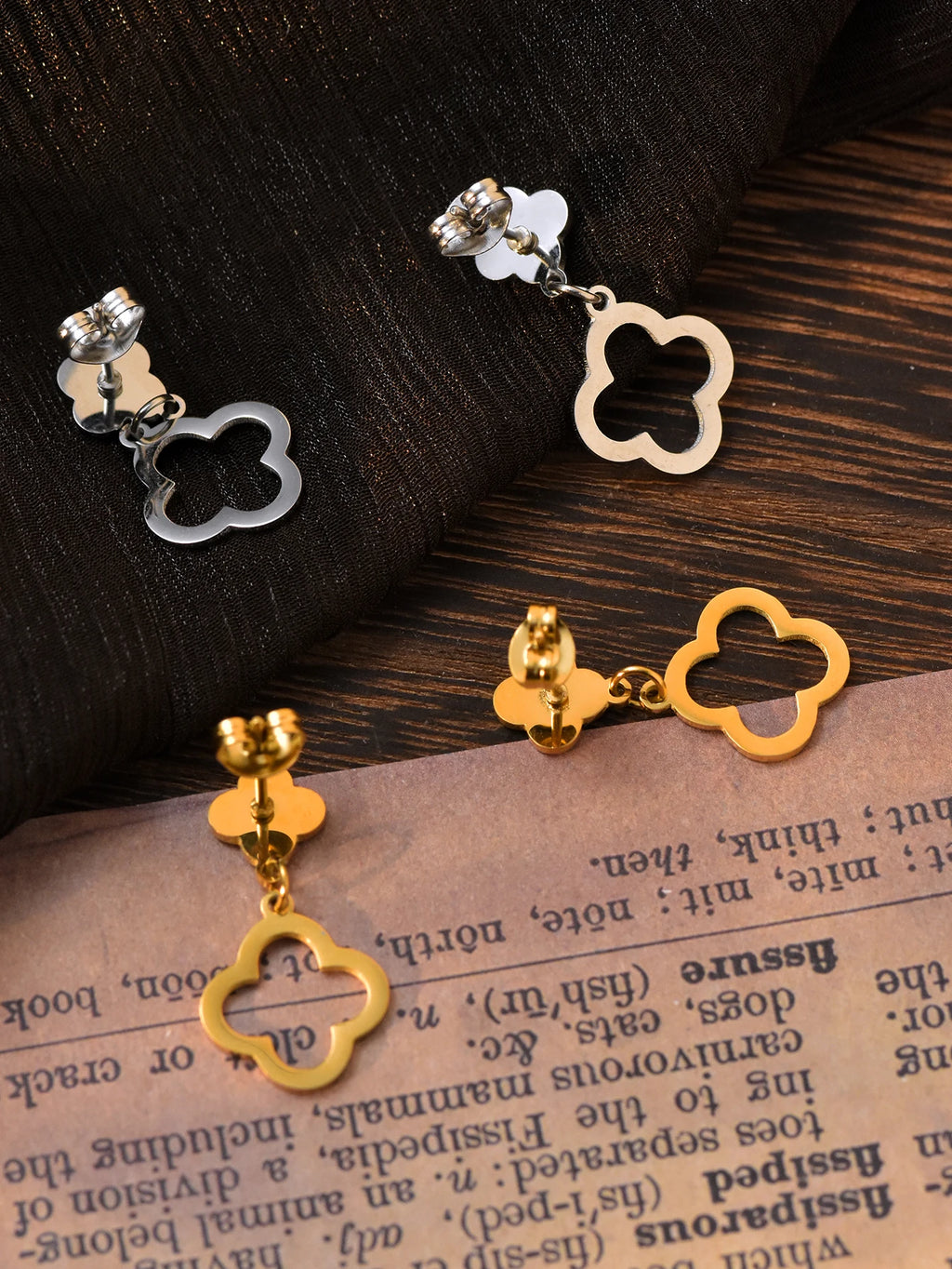 Lucky Flower 4-Petal Earrings | Gold Stainless Steel Statement Earrings for Women
