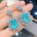 Luxury  Zircon Square Paraiba Tourmaline  Crystal Blue  Earrings