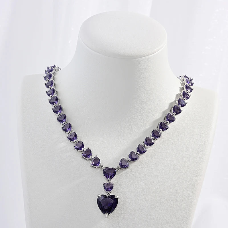 18K Gold-Plated Gemstone Heart Necklace & Bracelet Set