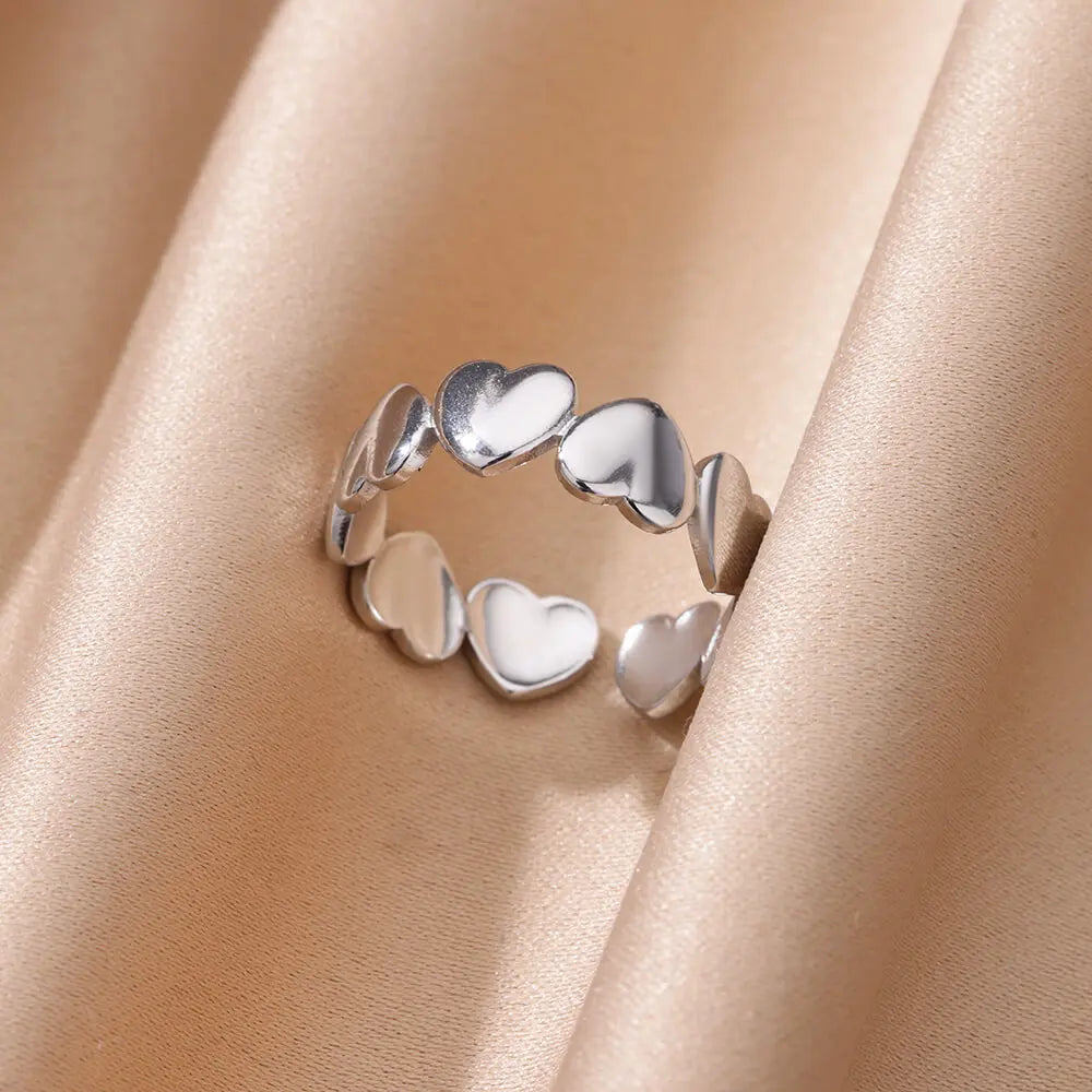 Gold Color Stainless Steel Heart Shape Open Ring For Women Non-Discoloration Fashion Exquisite Aesthetic Romantic Couple Jewelry