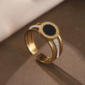 Gold Geometric Ring - Stainless Steel Rhinestone Open Ring | Adjustable Statement Jewellery