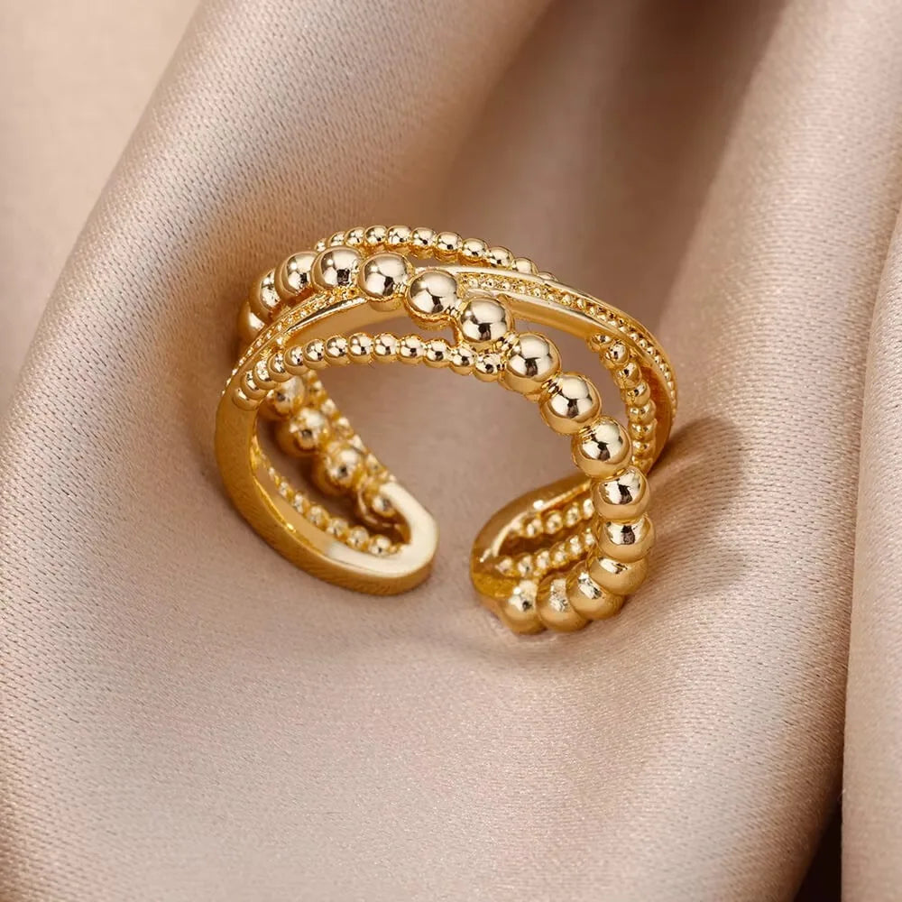 Minimalist Four Leaf Clover Stainless Steel Open Rings for Women Gold Color Aesthetic Wedding Couple Ring Jewelry Accessories