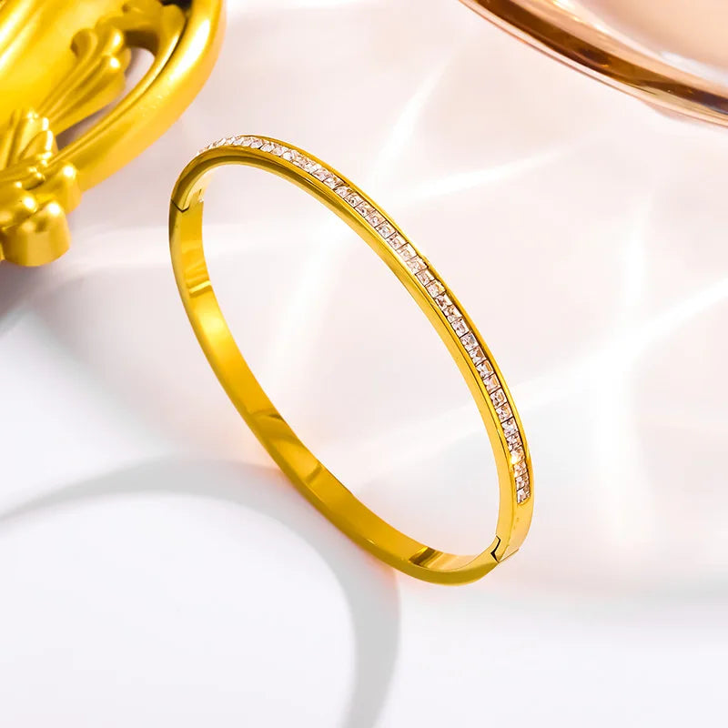 Heart CZ Bangle  Unisex Stainless Steel Cuff Bracelet for Women & Men