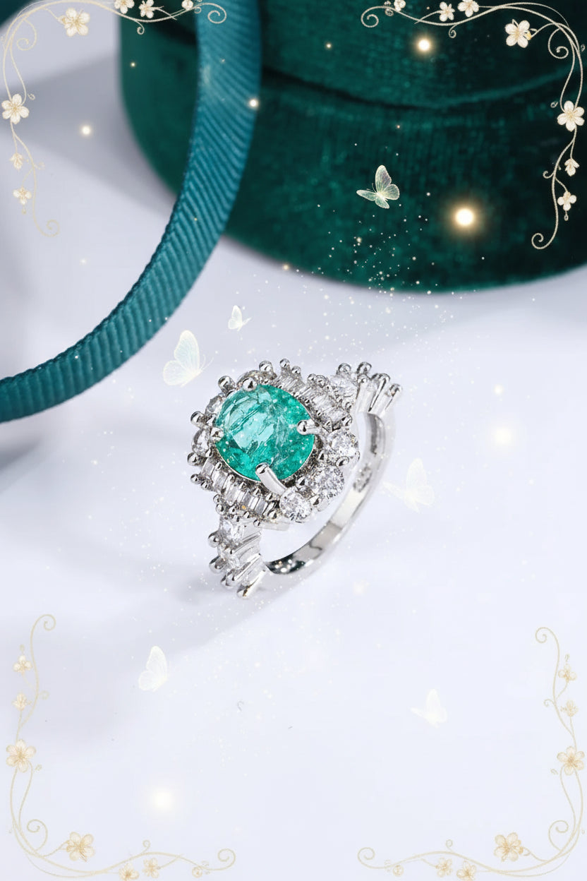 Enchanted Paraiba Green Crackled Ice Crystal Ring | Fairy Tale Princess Ring in 925 Silver