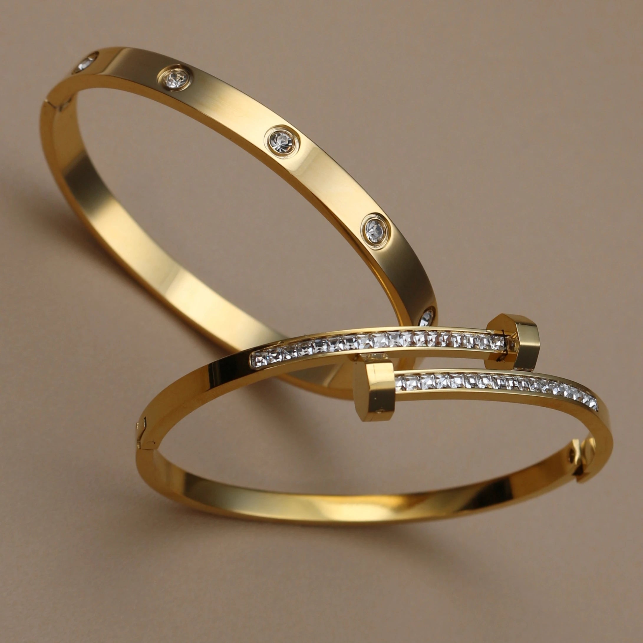 Gold Crystal Stacking Bangle | Stainless Steel Zircon Bracelet for Women