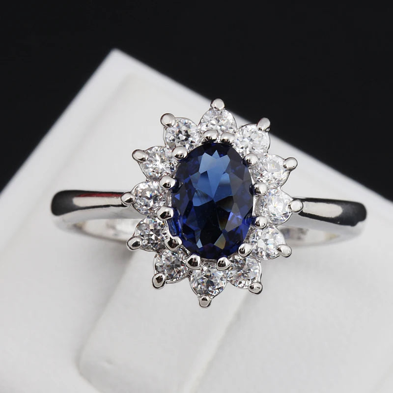 Lady Diana Sapphire Ring – Royal Princess Crystal Silver Ring for Women