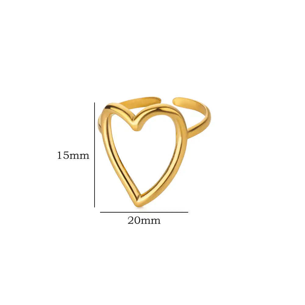 Bague ouverte en forme de cœur en acier inoxydable couleur or pour femmes Bijoux de couple romantiques esthétiques exquis anti-décoloration