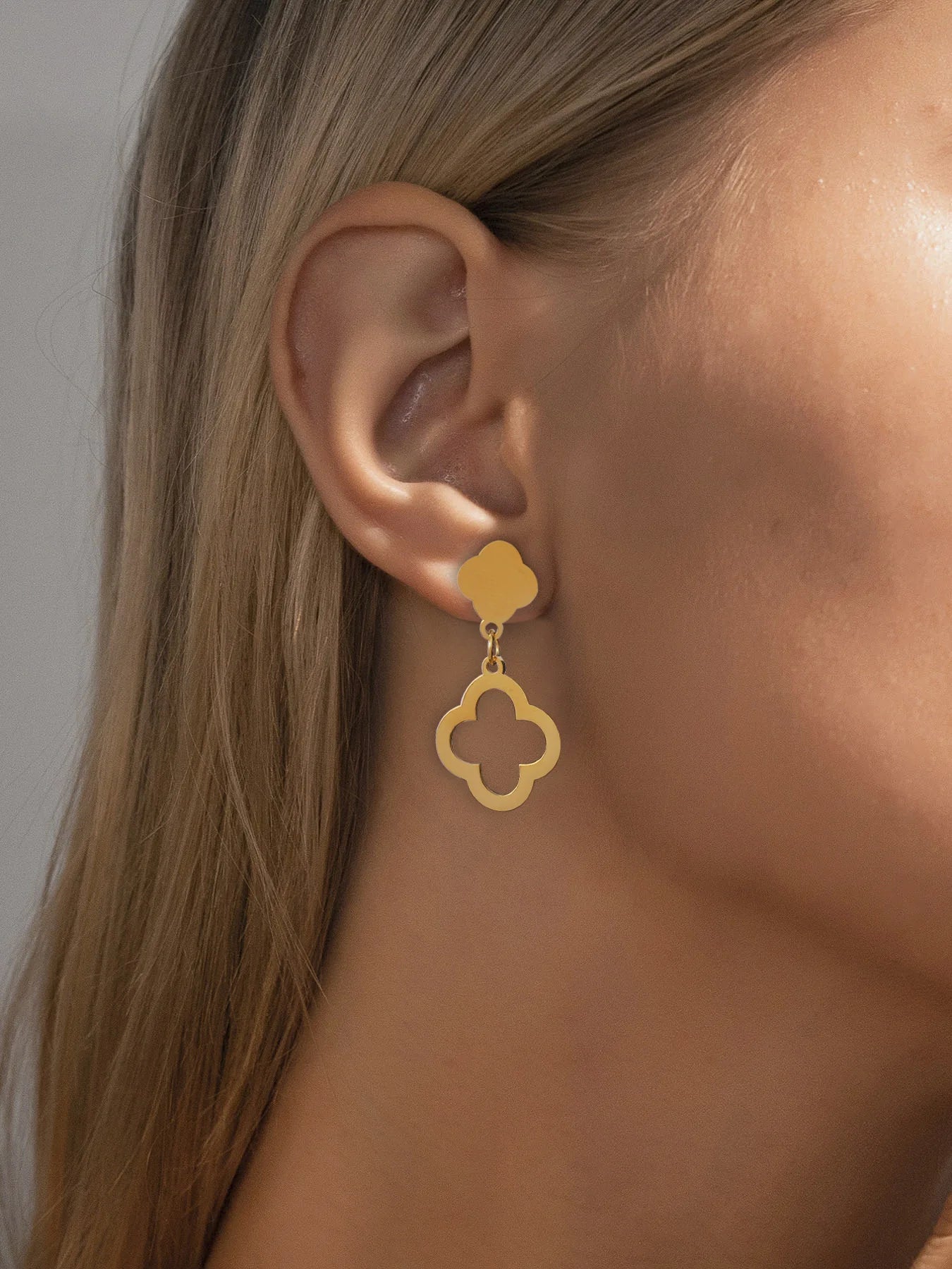 Lucky Flower 4-Petal Earrings | Gold Stainless Steel Statement Earrings for Women