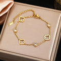 Lucky Clover Bracelet - Stainless Steel Crystal Charm Bracelet for Women