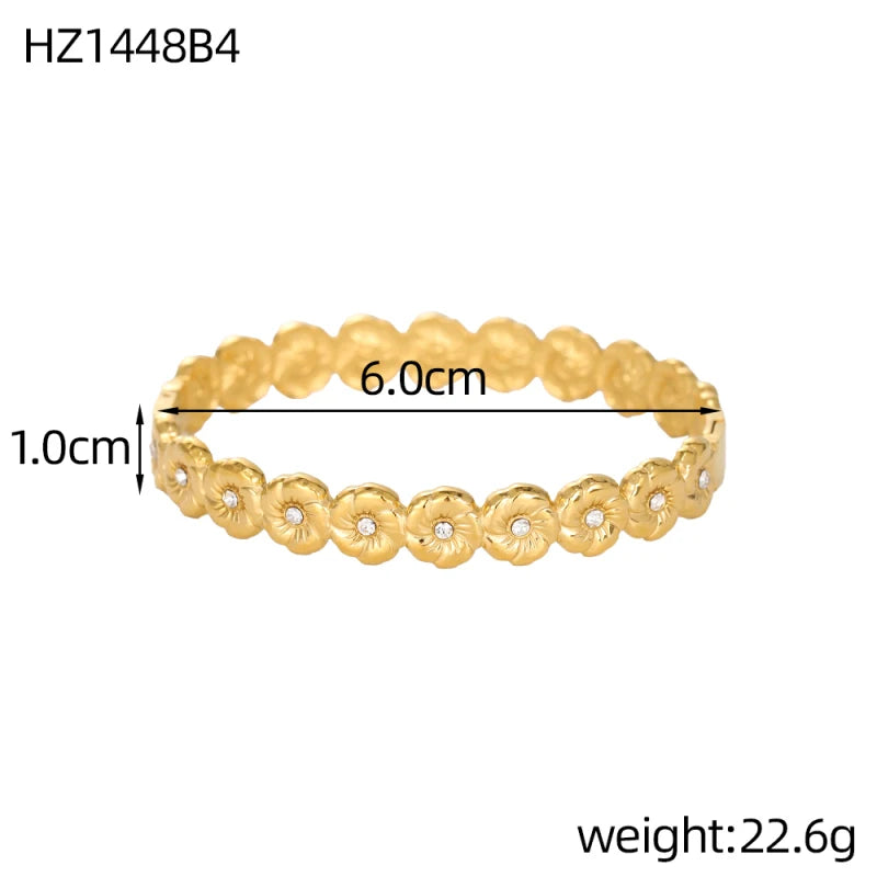 Luxury Bangles Popular Stainless Steel Trendy High Quality Inlaid With Full Zircon Gold Plated Clover Four-leaf Shape Bangles