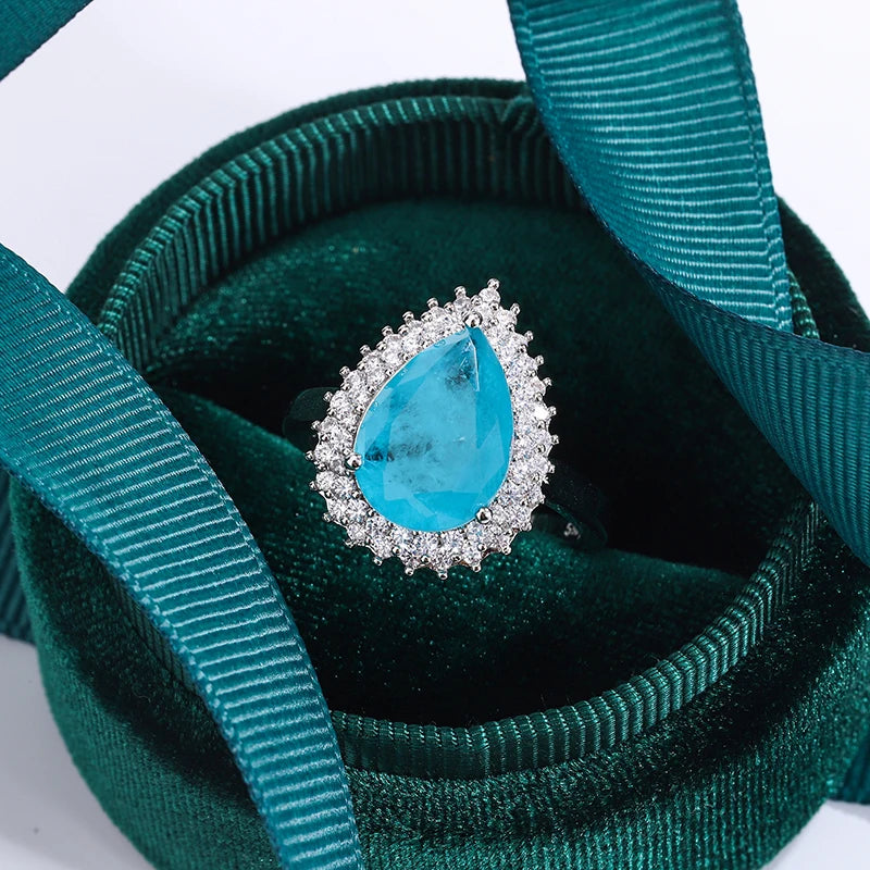Paraiba Flower Sapphire & Zircon Couple Ring | Sterling Silver | Valentine's Gift