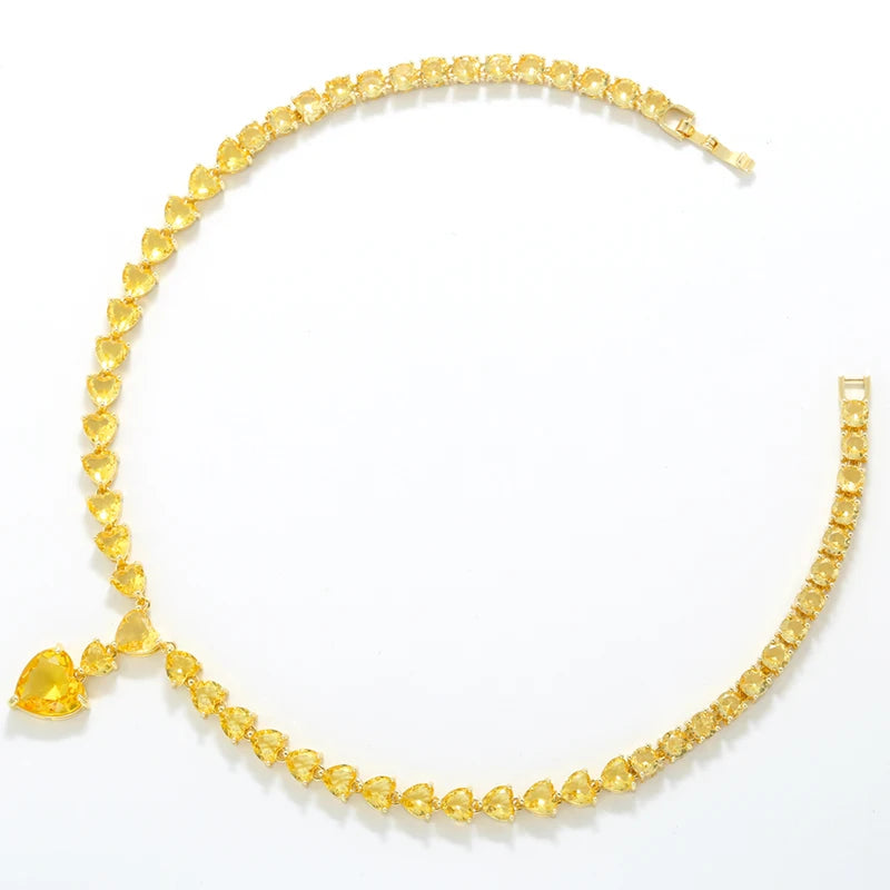 18K Gold-Plated Gemstone Heart Necklace & Bracelet Set
