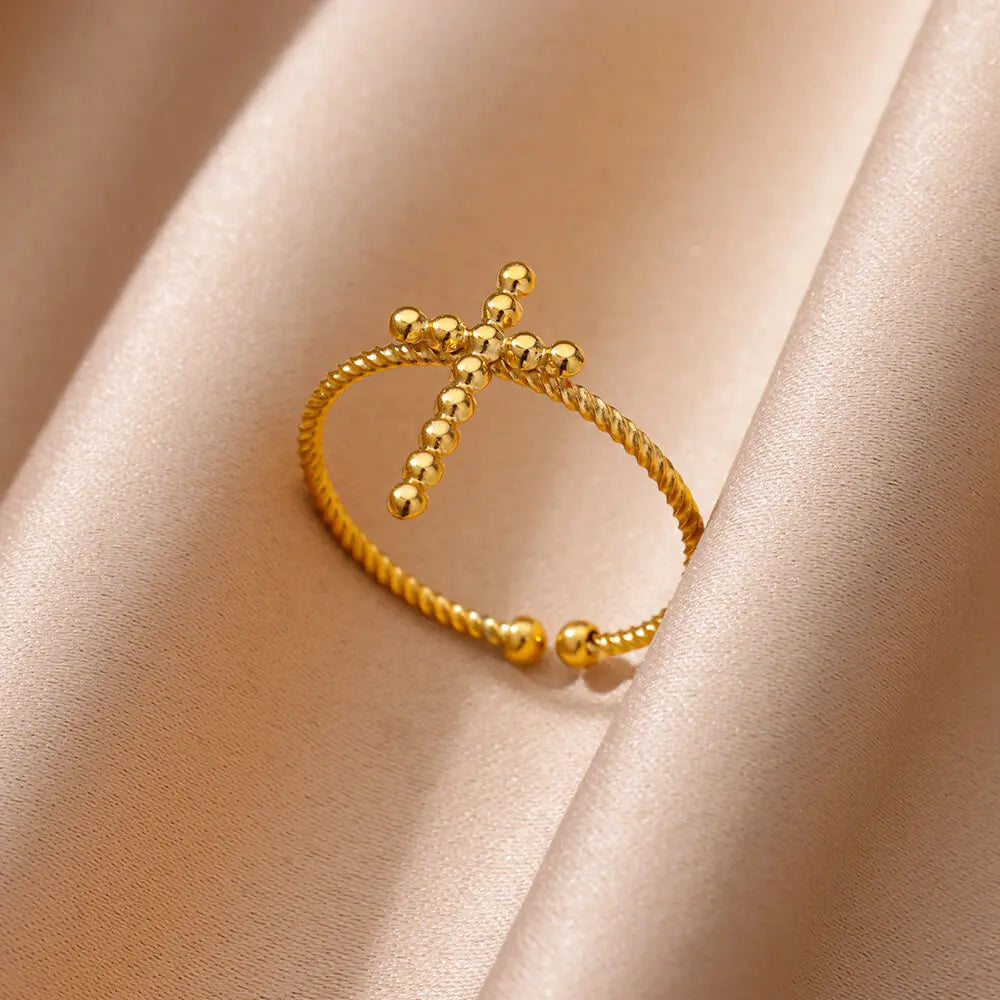 Gold Color Stainless Steel Heart Shape Open Ring For Women Non-Discoloration Fashion Exquisite Aesthetic Romantic Couple Jewelry