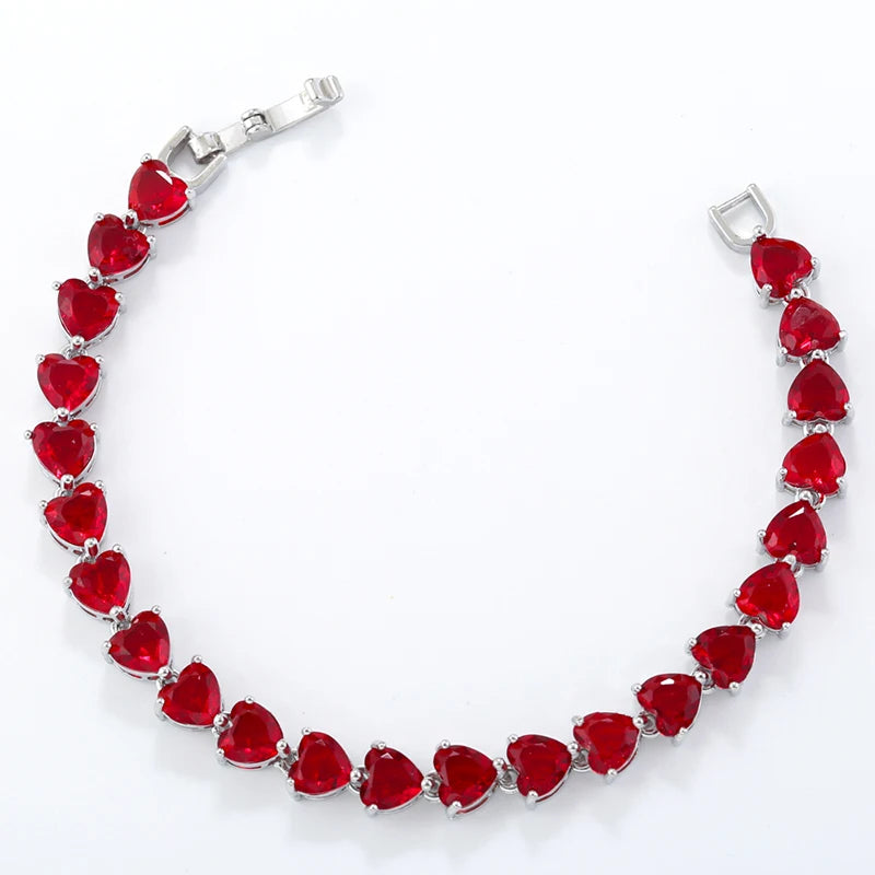 18K Gold-Plated Gemstone Heart Necklace & Bracelet Set