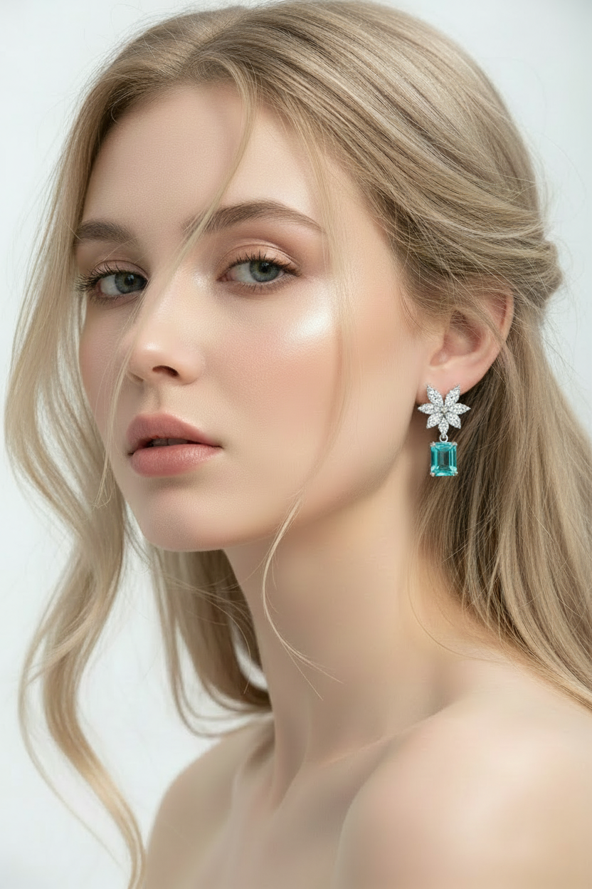 Luxury Earrings  6 Carat Lab Grown Paraiba Stud Earrings 10*14 mm Fashion Versatile Jewelry Gift