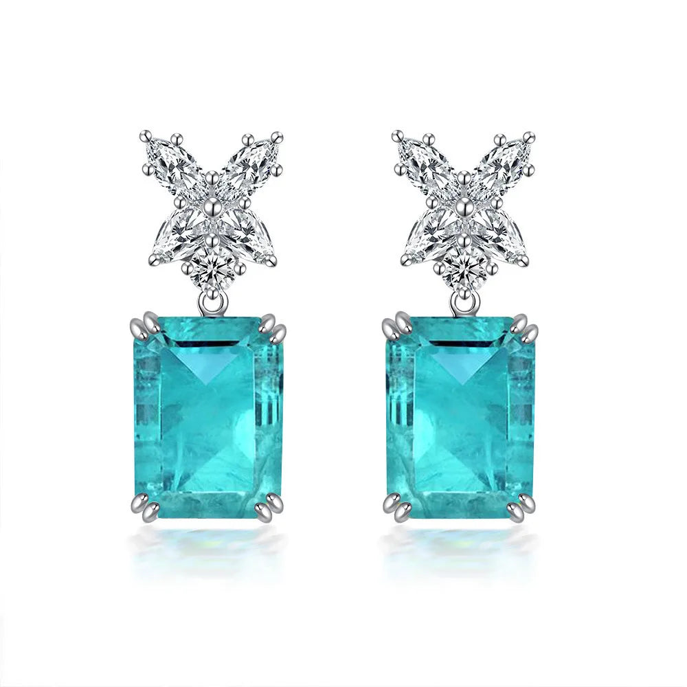 Luxury Earrings  6 Carat Lab Grown Paraiba Stud Earrings 10*14 mm Fashion Versatile Jewelry Gift
