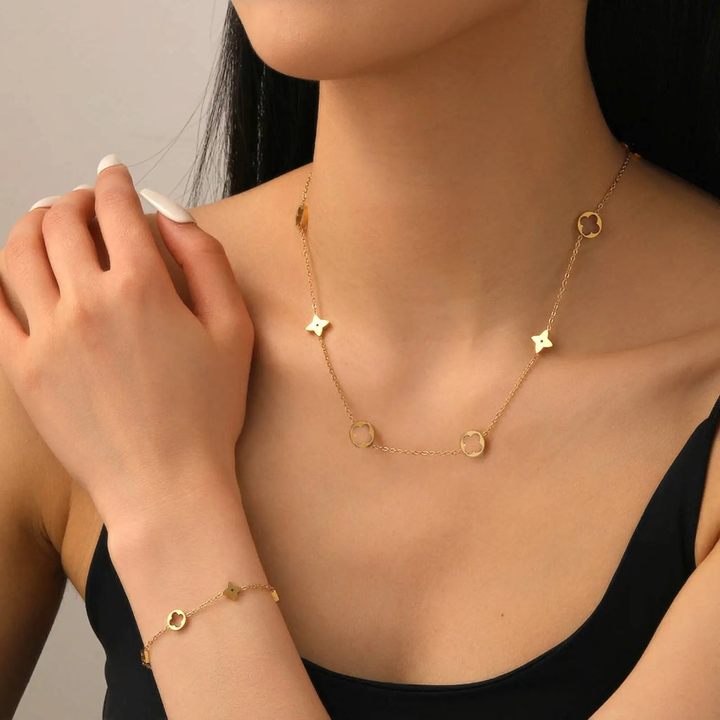 Lucky Four-leaf Clover Pendant Bracelet Necklace Women Girls Stainless Steel Jewelry Gifts