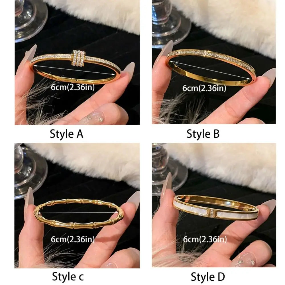 Fashion Titanium Steel Women Bracelets Diamond Colorfast Jewelry Cuff Europe Style Simple Bangles Valentine's Day Gift