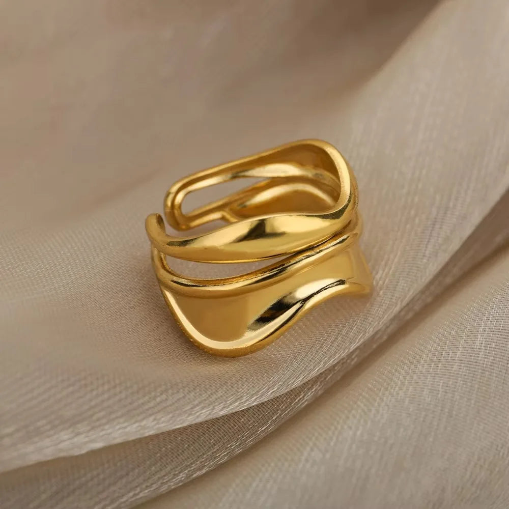 Minimalist Four Leaf Clover Stainless Steel Open Rings for Women Gold Color Aesthetic Wedding Couple Ring Jewelry Accessories