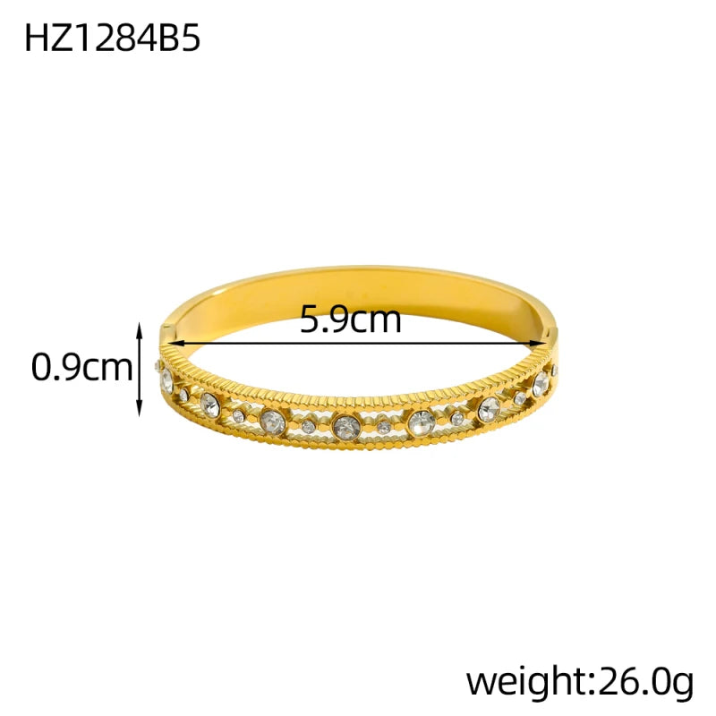 Luxury Bangles Popular Stainless Steel Trendy High Quality Inlaid With Full Zircon Gold Plated Clover Four-leaf Shape Bangles
