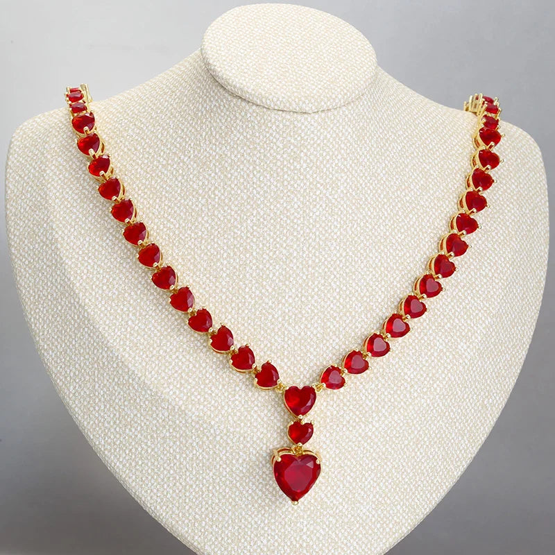 18K Gold-Plated Gemstone Heart Necklace & Bracelet Set