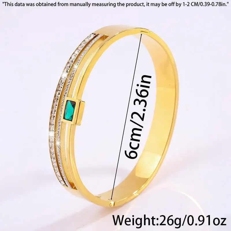Gold Color Stainless Steel Wide Bangle Double Row Crystal Zircon Bracelet For Women High Quality Fashion Jewelry Gift
