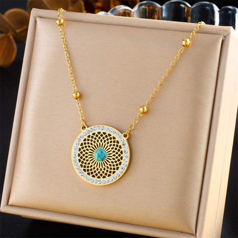 Cleopatra Inspired Turquoise Leaves Gold Necklace & Earrings Set