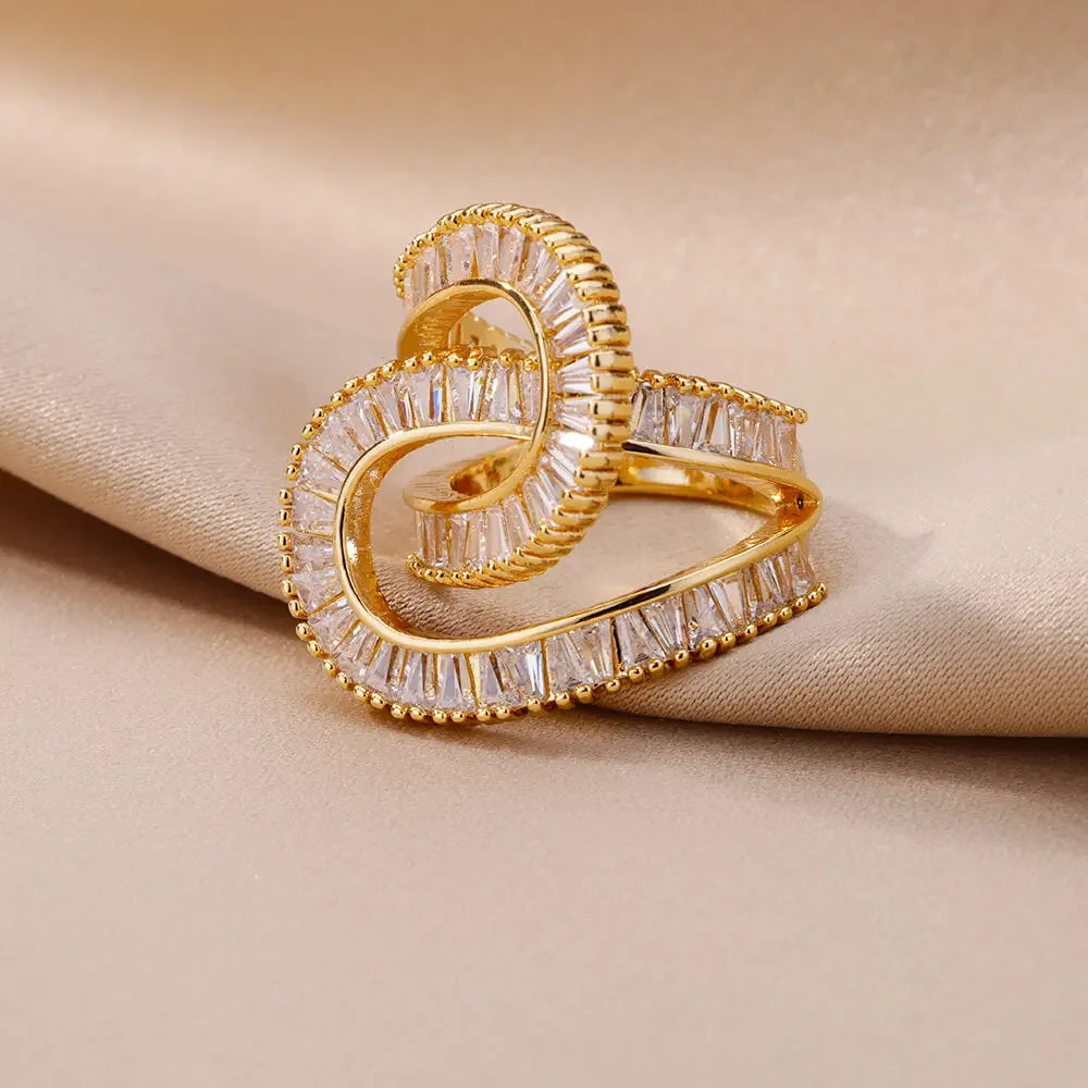 Geometric Design Zircon Rings for Women Girls Cubic Zirconia Stainless Steel Ring 2023 Trend Luxury Wedding Aesthetic Jewelry anillos