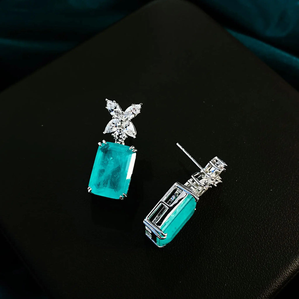 Luxury Earrings  6 Carat Lab Grown Paraiba Stud Earrings 10*14 mm Fashion Versatile Jewelry Gift