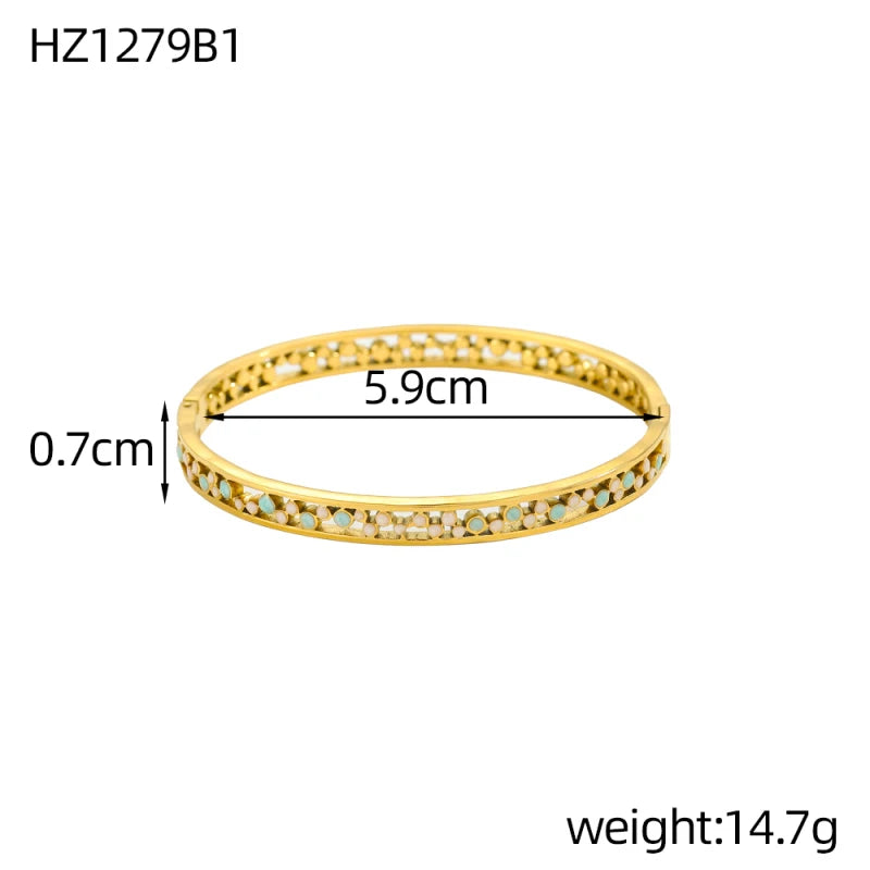 Luxury Bangles Popular Stainless Steel Trendy High Quality Inlaid With Full Zircon Gold Plated Clover Four-leaf Shape Bangles
