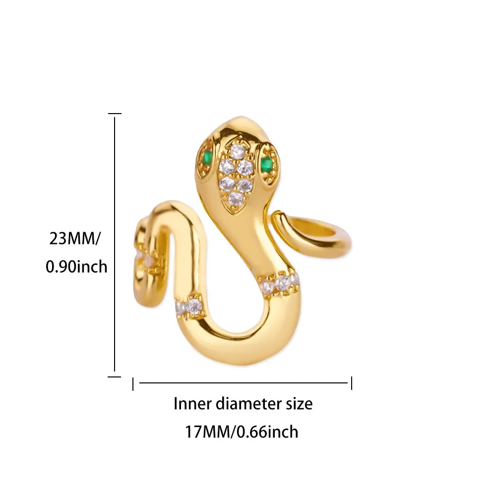 Green Zircon Eye Snake Rings For Women Men Gold Color Stainless Steel Open Adjustable Finger Ring Vintage Gothic Jewelry Gift