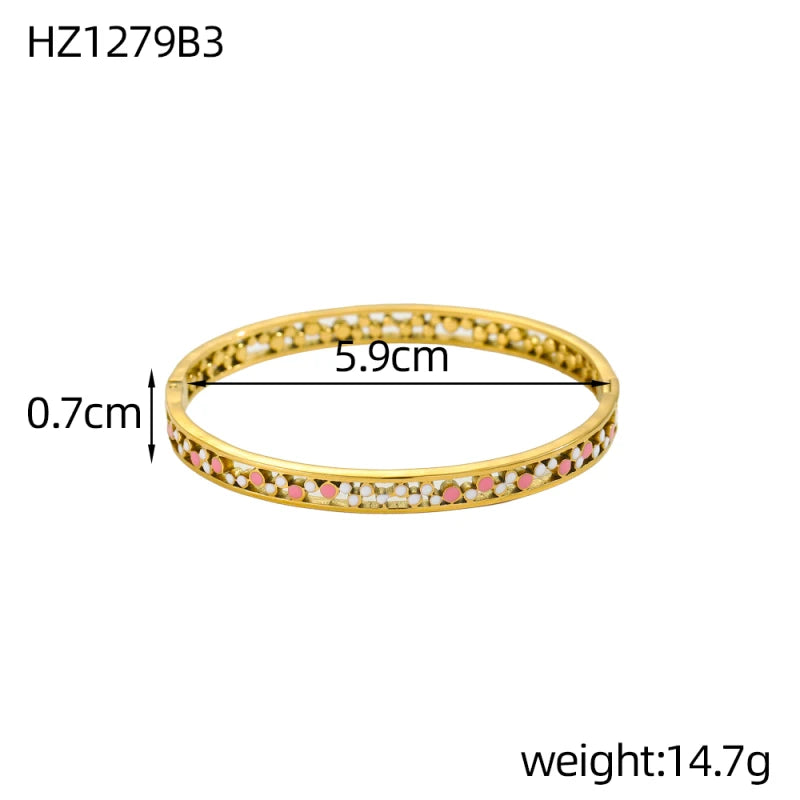 Luxury Bangles Popular Stainless Steel Trendy High Quality Inlaid With Full Zircon Gold Plated Clover Four-leaf Shape Bangles
