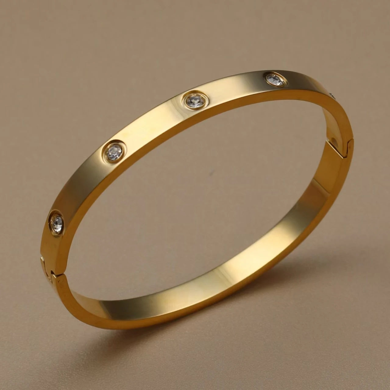 Gold Crystal Stacking Bangle | Stainless Steel Zircon Bracelet for Women