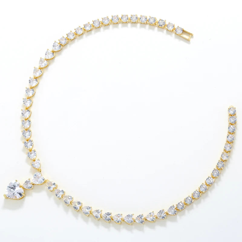 18K Gold-Plated Gemstone Heart Necklace & Bracelet Set