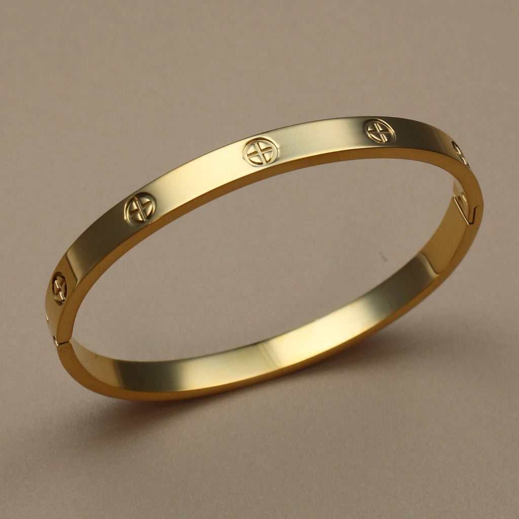 Gold Crystal Stacking Bangle | Stainless Steel Zircon Bracelet for Women