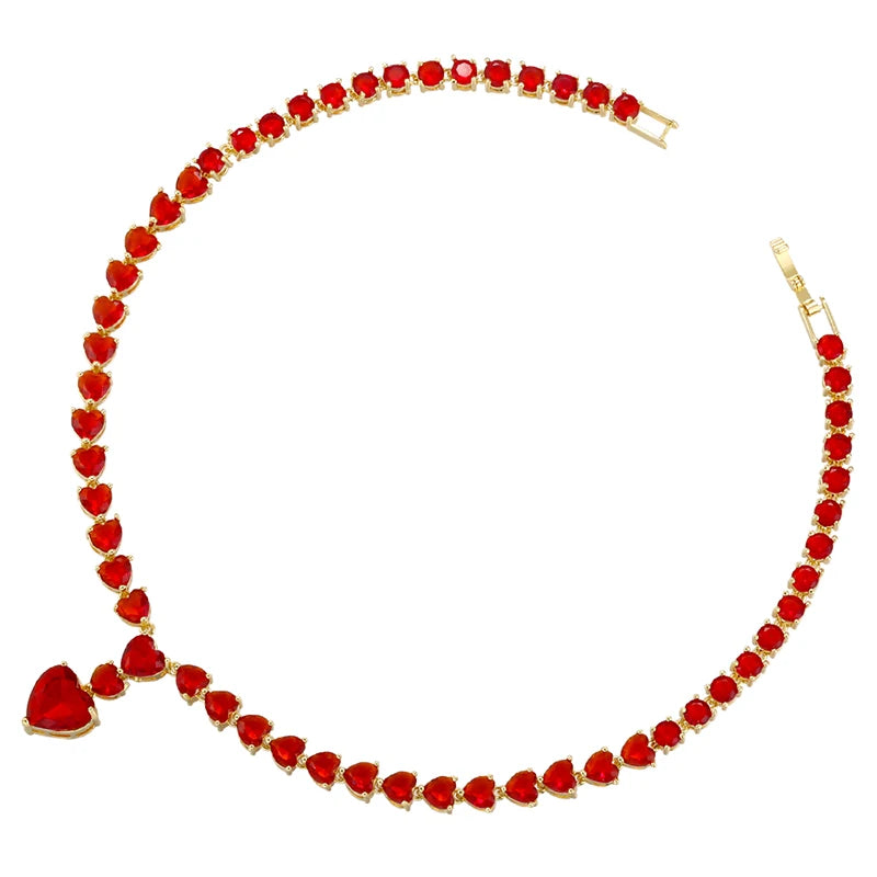 18K Gold-Plated Gemstone Heart Necklace & Bracelet Set