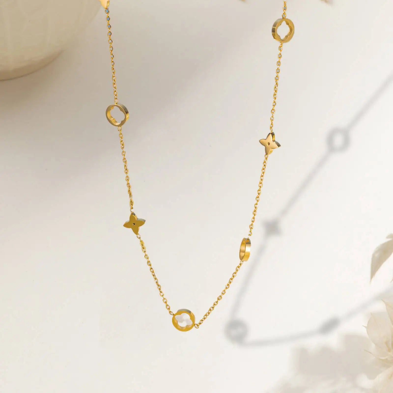 Lucky Clover Necklace & Bracelet Set - Stainless Steel Four Leaf Charm | Gift for Women